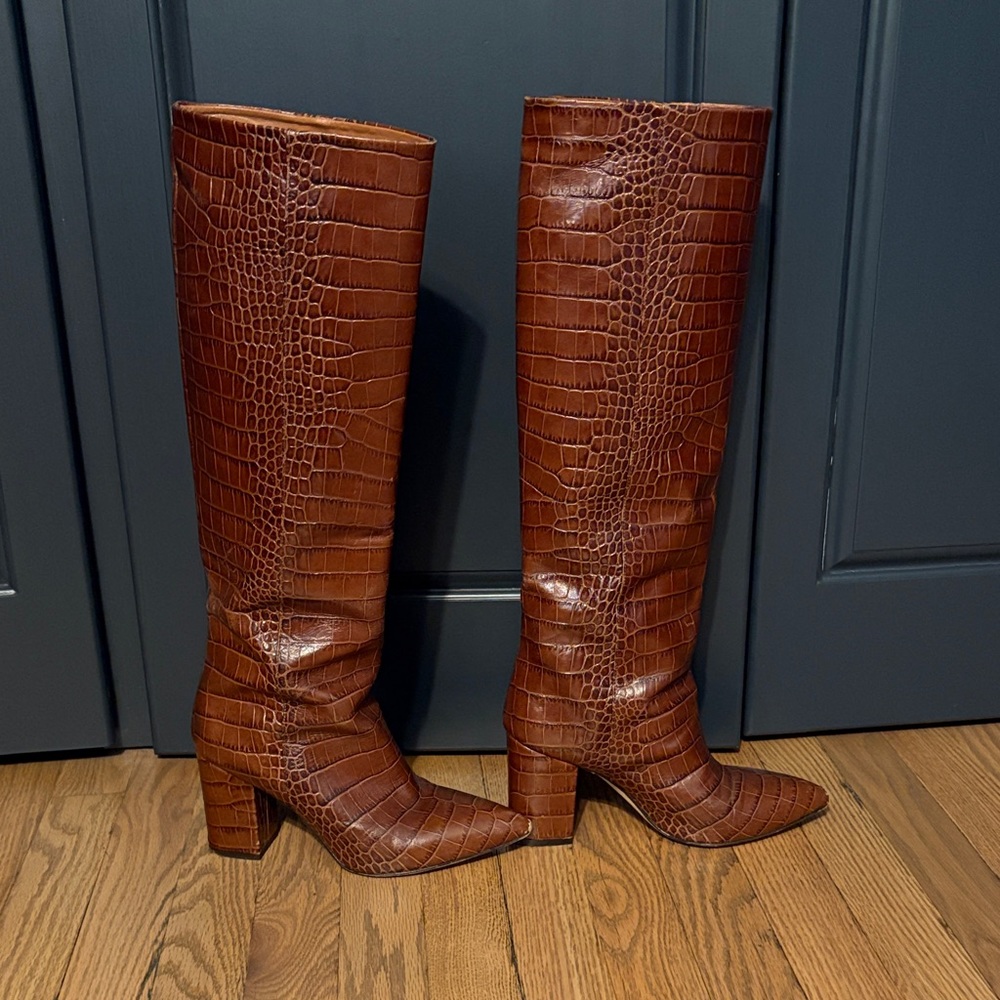 Paris Texas Tan Croc-Embossed Heeled Boots